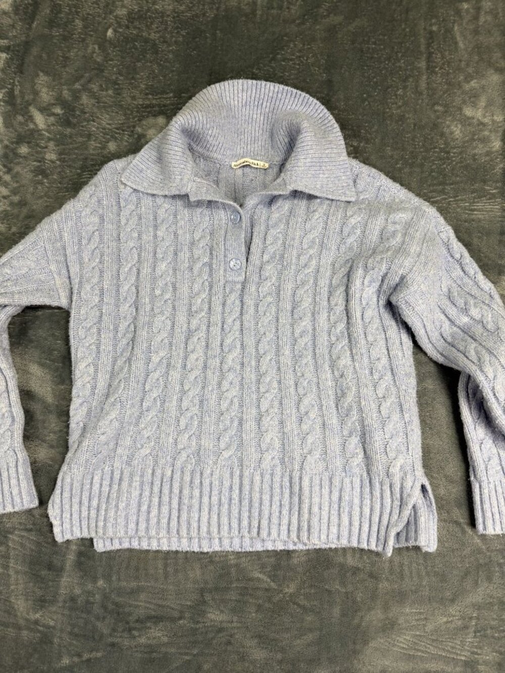 Abercrombie & Fitch Womens Blue Cable Knit Polo Collar Sweater S